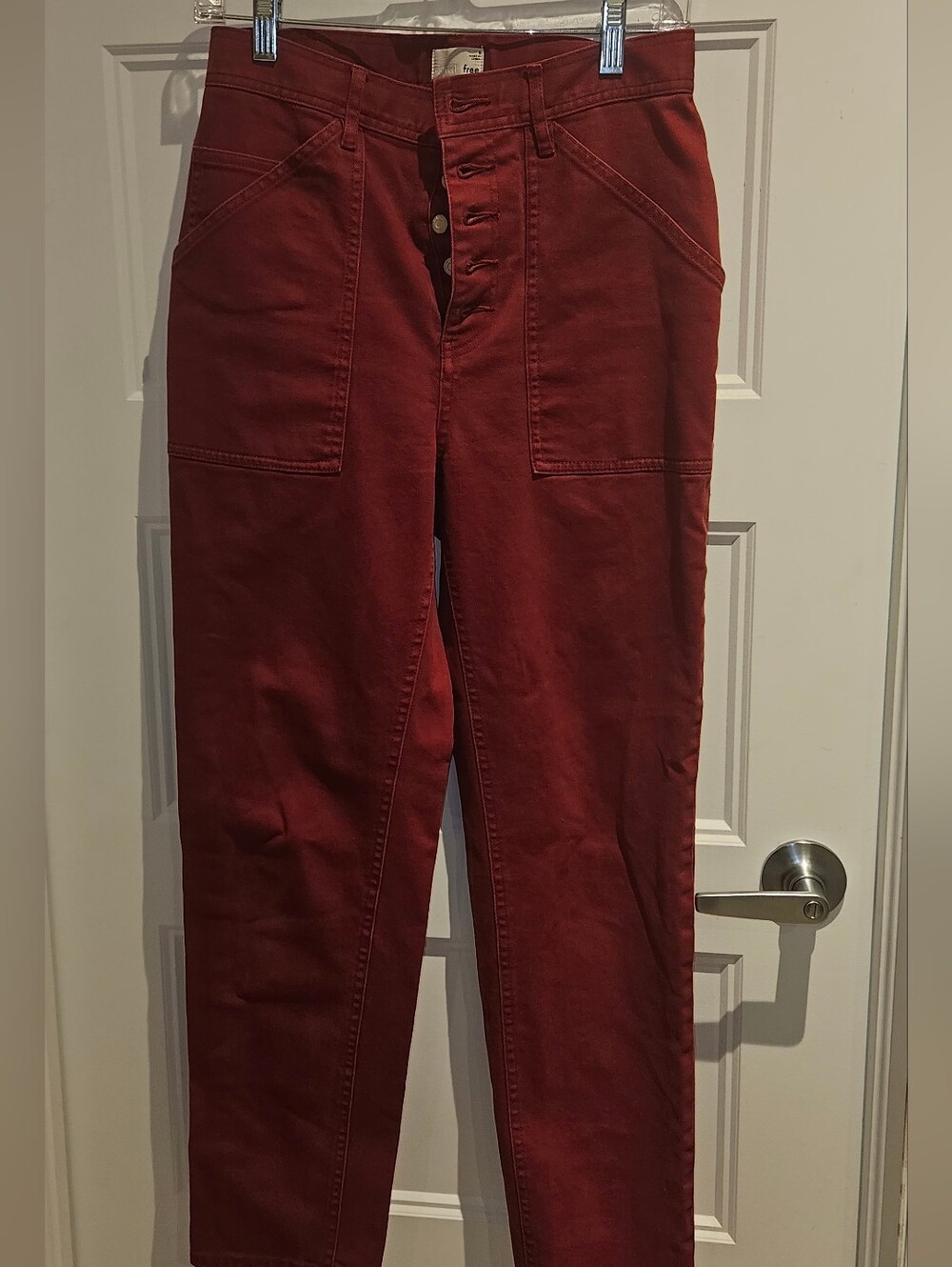 Wilfred Straight Leg Button Up Jeans in Deep Red